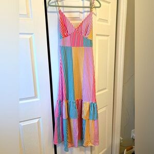 NWOT Multicolored Striped Maxi Dress, Size S
